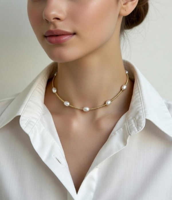 Harmony gold pearl choker