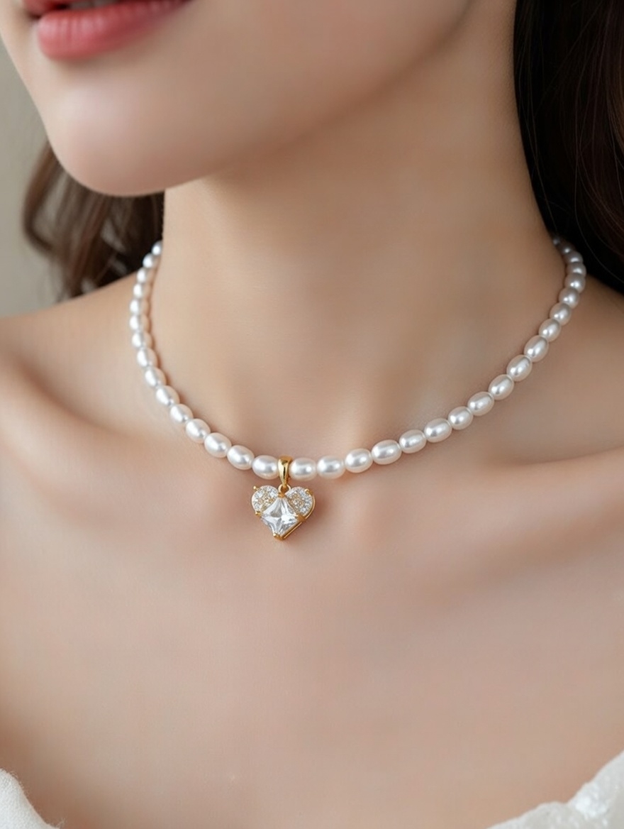 Heart pearl choker