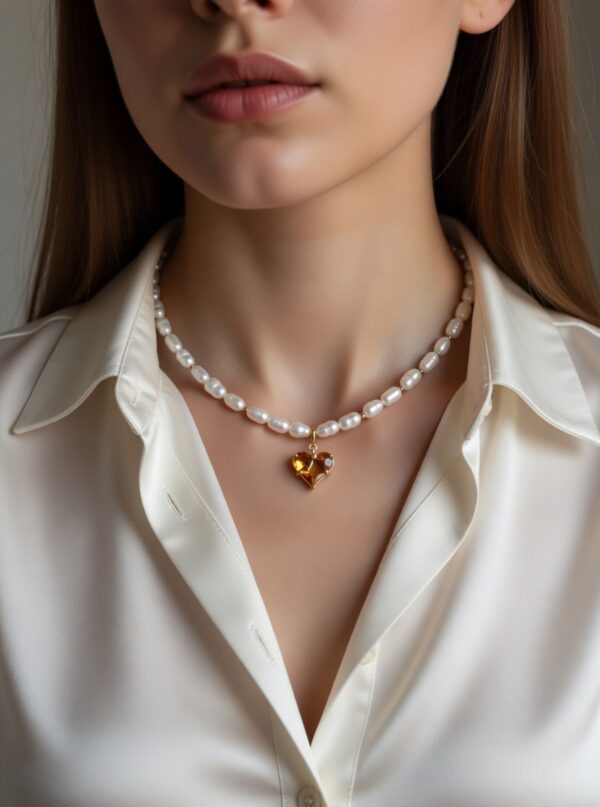 Golden heart pearl choker